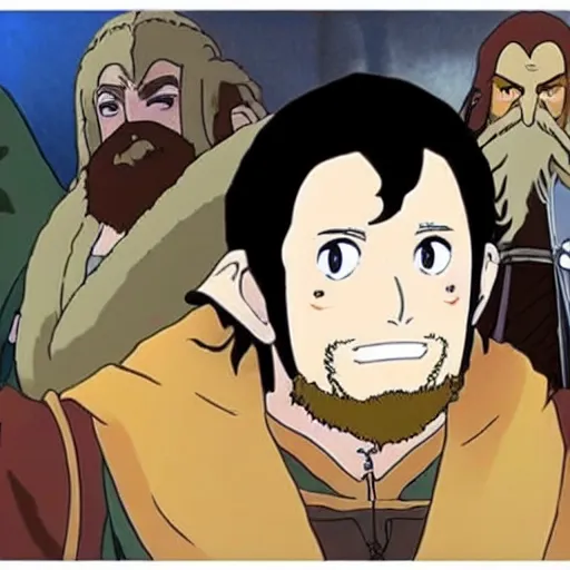 Prompt: gimli in an anime version of lord of the rings, incredibly detailed, ultra realistic, satoshi kon