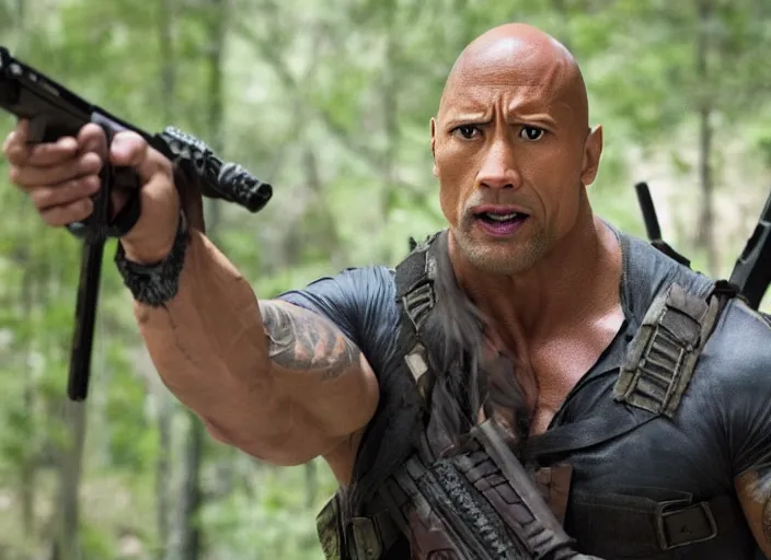 Prompt: film still of dwayne the rock johnson as daryl dixon in the new walking dead tv series, 4 k