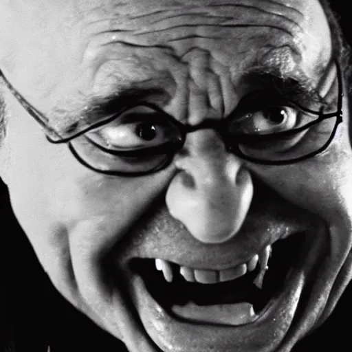 Image similar to the lord of the ring gimili played by danny devito laughing directed by peter jackson film still face close up dramatic lighting