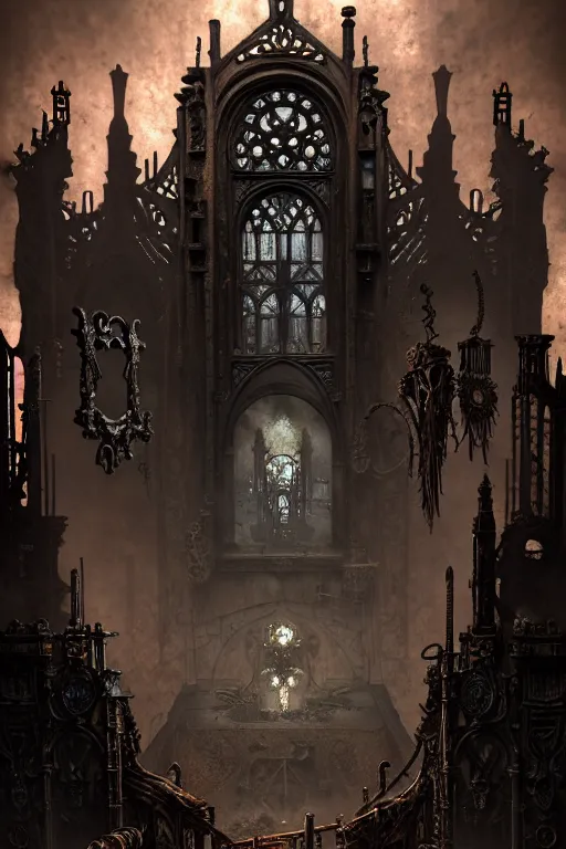 Prompt: steam necropolis, memento mori, gothic, neo - gothic, art nouveau, hyperdetailed copper patina medieval icon, stefan morrell, philippe druillet, ralph mcquarrie, concept art, steampunk, unreal engine, detailed intricate environment, octane render, moody atmospherics, volumetric lighting, ultrasharp, ominous, otherworldly