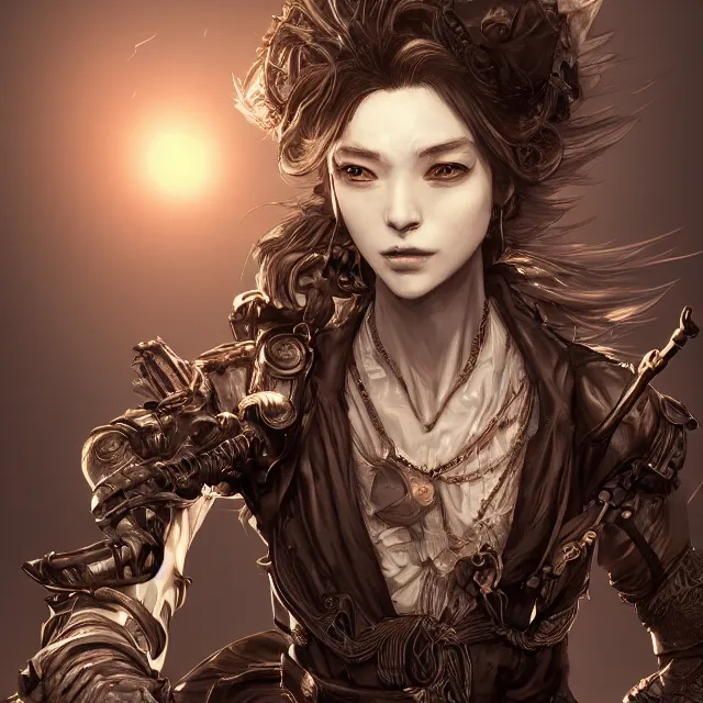 Image similar to the portrait of neutral evil fallen knight vagabond as absurdly beautiful, conniving, elegant, sophisticated, young woman, an ultrafine hyperdetailed illustration by kim jung gi, irakli nadar, intricate linework, bright colors, octopath traveler, final fantasy, unreal engine 5 highly rendered, global illumination, radiant light, detailed and intricate environment
