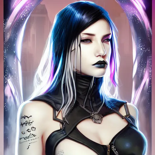 Image similar to portrait of pale cyberpunk goth girl, cover by Artgerm