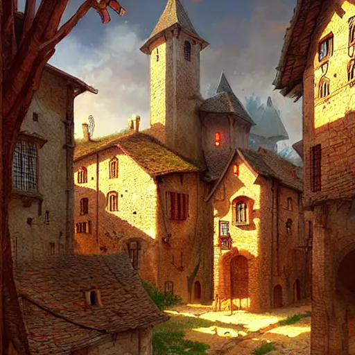 Image similar to a beautiful medieval village by Marc Simonetti