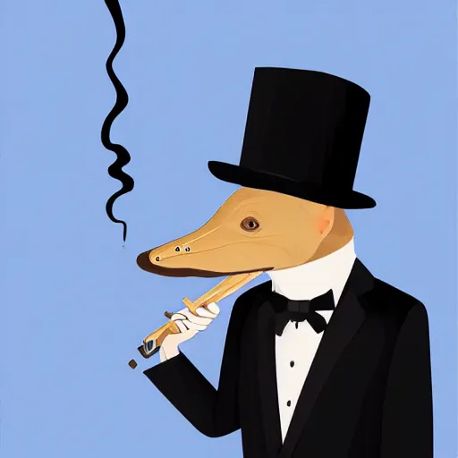 Image similar to a portrait of a platypus wearing a black suit, smoking a cigar, gorgeous, intricate, elegant, volumetric lighting, scenery, high detail digital art, smooth, picaso, illustration, concept art