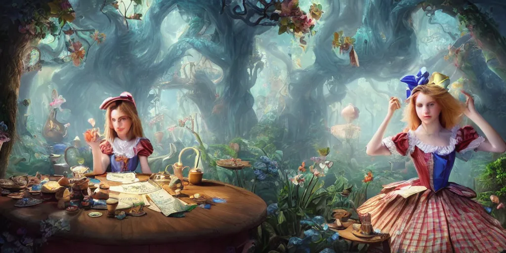 Prompt: a insanely intricate beautifull oil painting of alice in wonderland, beauty cute faces, unreal engine, 8 k resolution, cell shaded, soft dramatic lighting, cinematic, insanely intricate, subsurface scattering, anti aliashing, pixar,