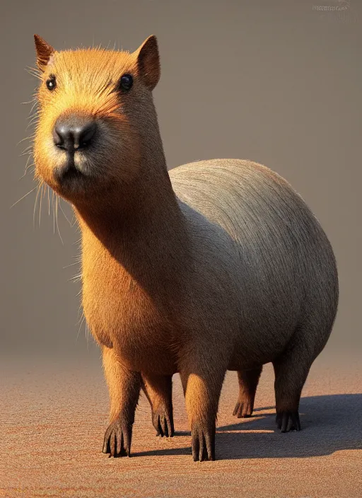 Image similar to detailed full body concept oil painting of a capybara in cowboy clothing, octane render, 4k