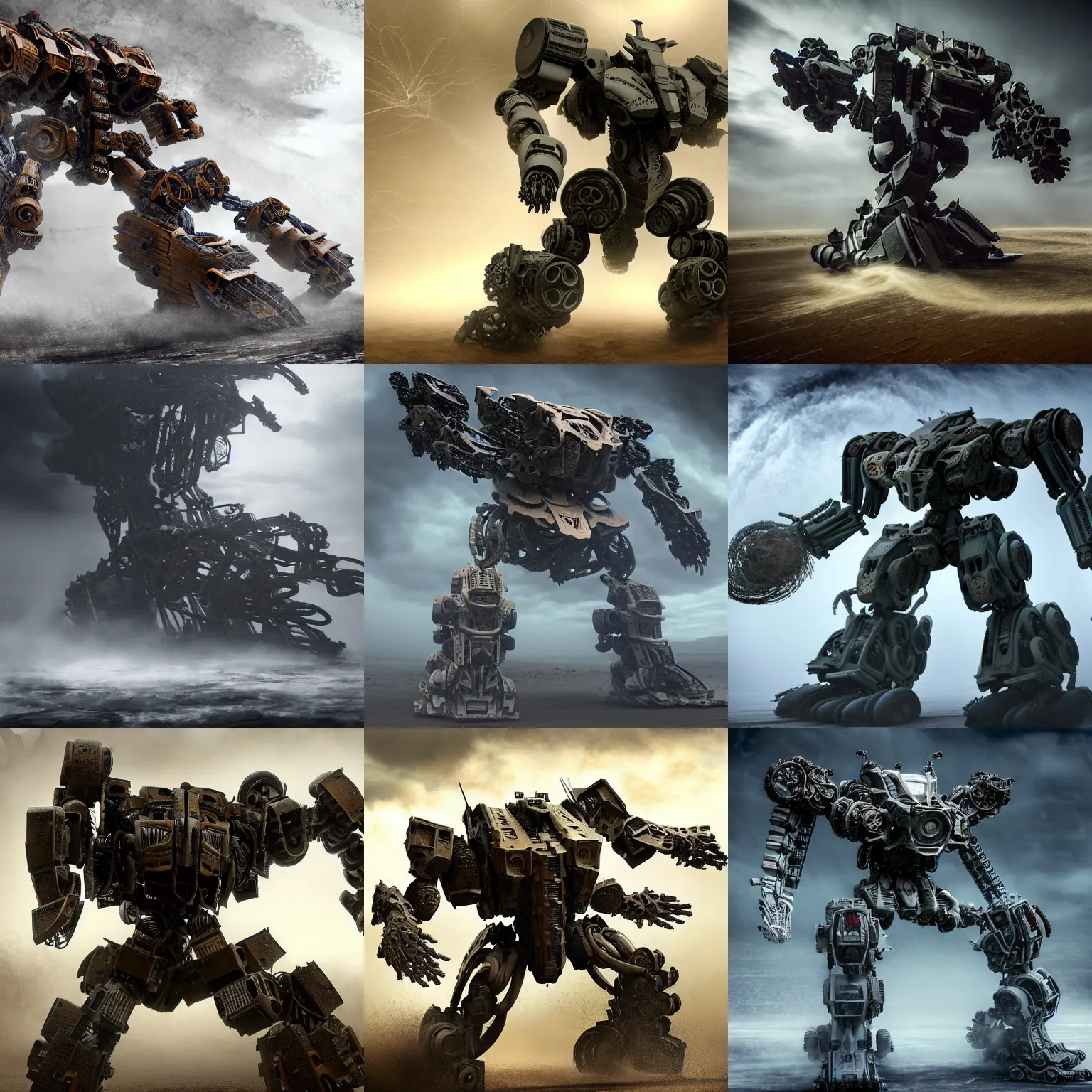 Prompt: massive flowing intricate interwoven sandstorm swirling, rotating, spinning whirlwind, intertwined surrounding a broken ruin humanoid mech trunk, sandstorm, windstorm, winter storm, turnado, broken ruin armored core trunk, broken ruin pacific rim jaeger, gear, wire, screw,