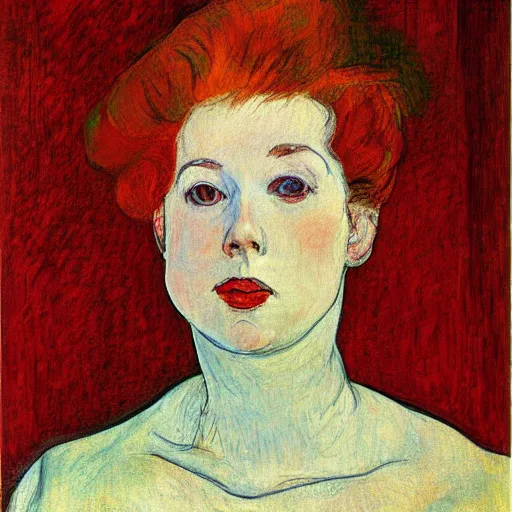 Image similar to portrait of a woman, oilpaint, red hair, henry de toulouse lautrec