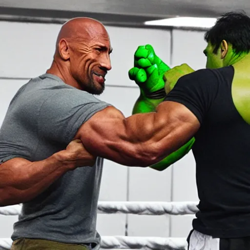 Image similar to Dwayne Johnson boxes with Hulk