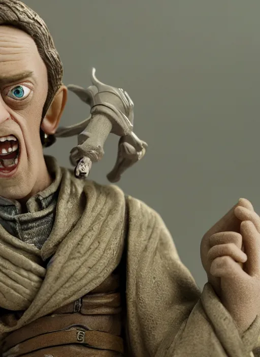 Image similar to product photography of a claymation action figure steve buscemi in lord of the rings, depth of field, zeiss lens, detailed, centered, by erwin olaf, joop geesink, diorama, breathtaking, 8 k resolution, extremely detailed, beautiful, establishing shot, hyperrealistic