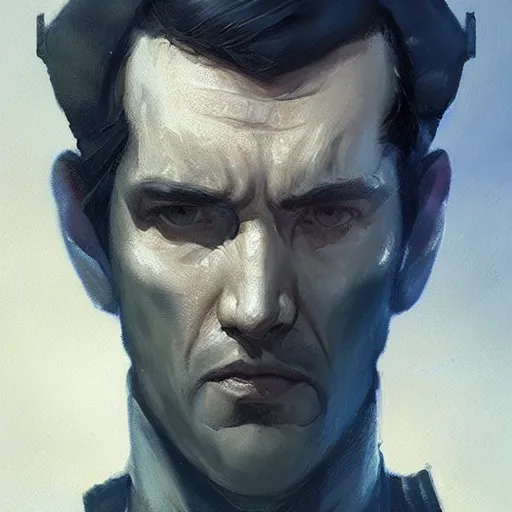 Image similar to portrait of a man by greg rutkowski, great admiral thrawn from star wars, blue skin, short black hair in military style, tall, star wars expanded, universe, he is about 5 0 years old, wearing white colored imperial admiral uniform, artstation hq