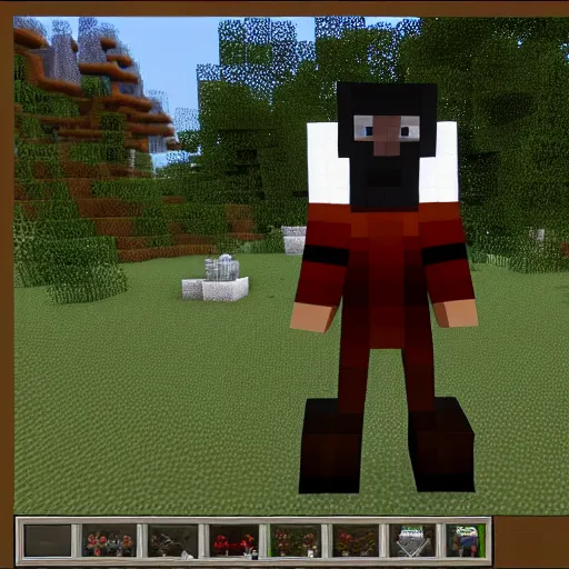 Prompt: an anthropomorphic black goat wizard in minecraft, screenshot