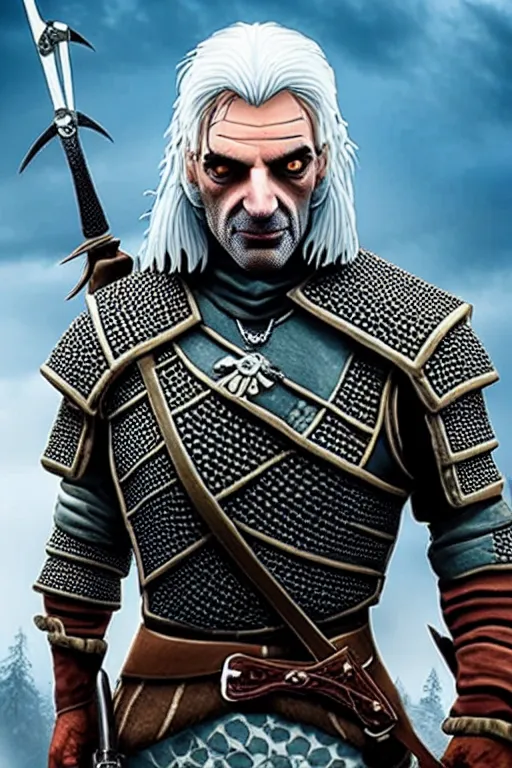 Image similar to Mr bean as Geralt of rivia