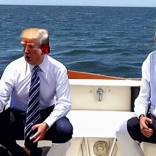 Prompt: trump and biden sitting in a boat together