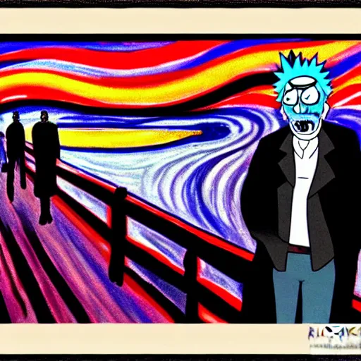 Prompt: rick sanchez from rick and morty in edward munch's scream painting