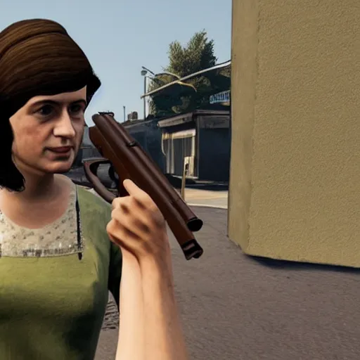 Image similar to anne frank holding gun in gta v