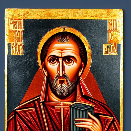 Image similar to norm macdonald, portrait, ancient byzantine icon norm macdonald, roman catholic icon norm macdonald, patron saint of comedy, orthodox