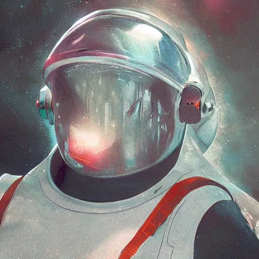 Image similar to concept art by craig mullins diver astronaut in underwater futuristic dark and empty spaceship. infrared complex and hyperdetailed technical suit design. helmet with a red visor. reflection and dispersion materials rays and dispersion of light breaking through the deep water. 5 0 mm, f / 3 2. noise film photo. flash photography. trend artstation