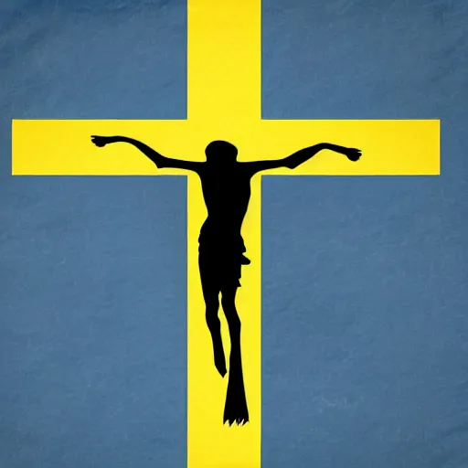 Prompt: the flag of Sweden if it was a 4D crucifix