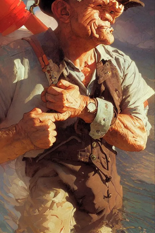 Image similar to popeye the sailor portrait, masculine, intricate, by stanley artgerm lau, greg rutkowski, thomas kindkade, alphonse mucha, loish, norman rockwell