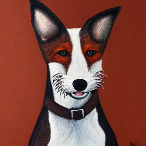 Image similar to ultra detailed painting of a short haired fox terrier with dark brown fur