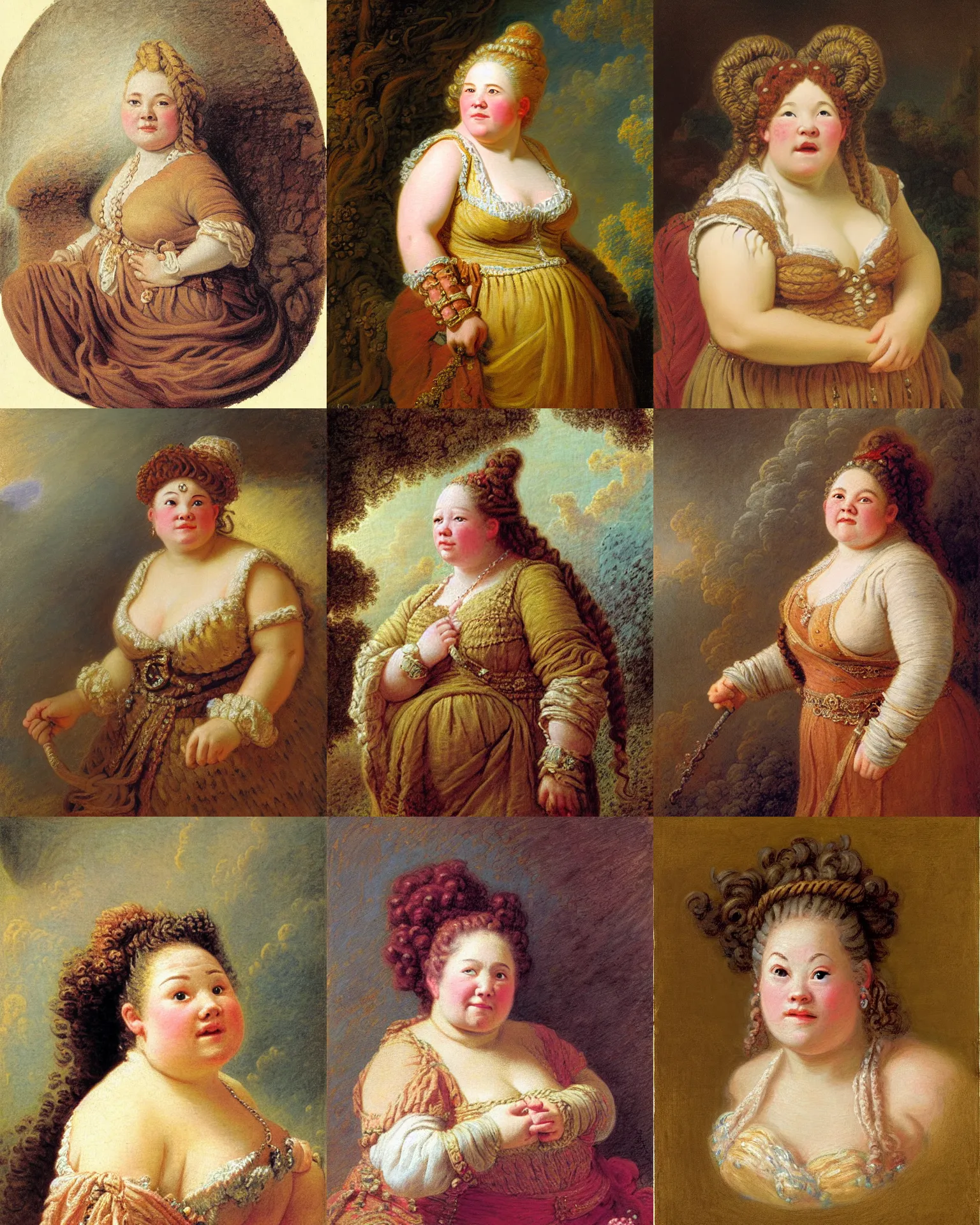 Prompt: female dwarven noblewoman, chubby short stature, braided intricate hair, by jean - honore fragonard