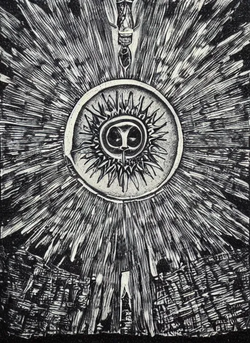 Prompt: occult art etching, very detailed, of the spirit of the sun. alchemical art, esoteric art