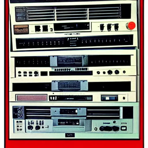 Prompt: 80's stereo rack system poster H 700