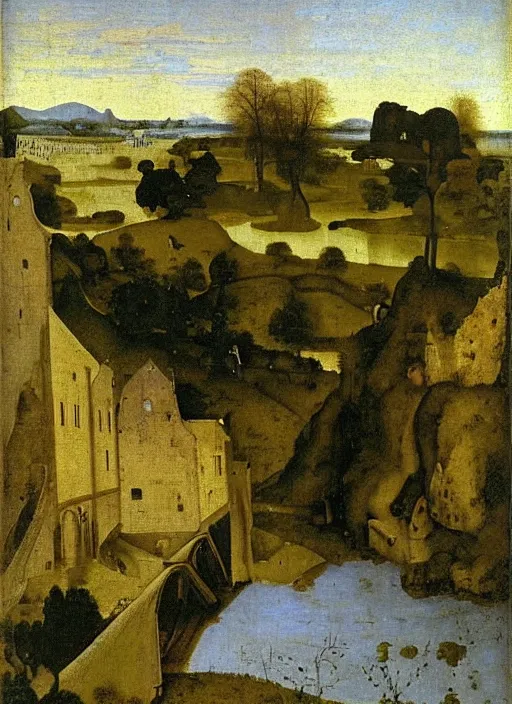 Image similar to water being in the river, medieval painting by Jan van Eyck, Johannes Vermeer