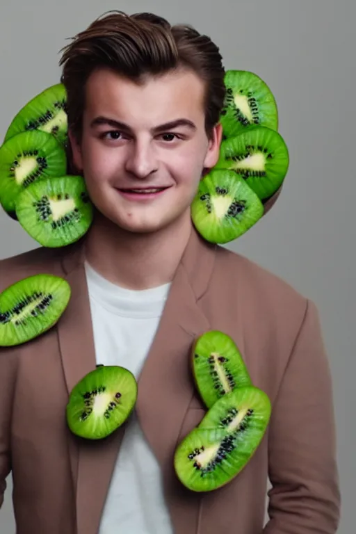 Prompt: 📷 joe keery in kiwi fruit 🥝, made of food, head portrait, dynamic lighting, 4 k