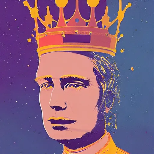 Prompt: portrait of a king with crown in astronaut suit by Andy warhol and Petros Afshar and Beeple, Edward Hopper and James Gilleard, Zdzislaw Beksinski, Mark Ryden, Wolfgang Lettl highly detailed