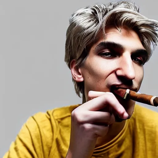 Image similar to a photo of xqc with a cigar on his mouth