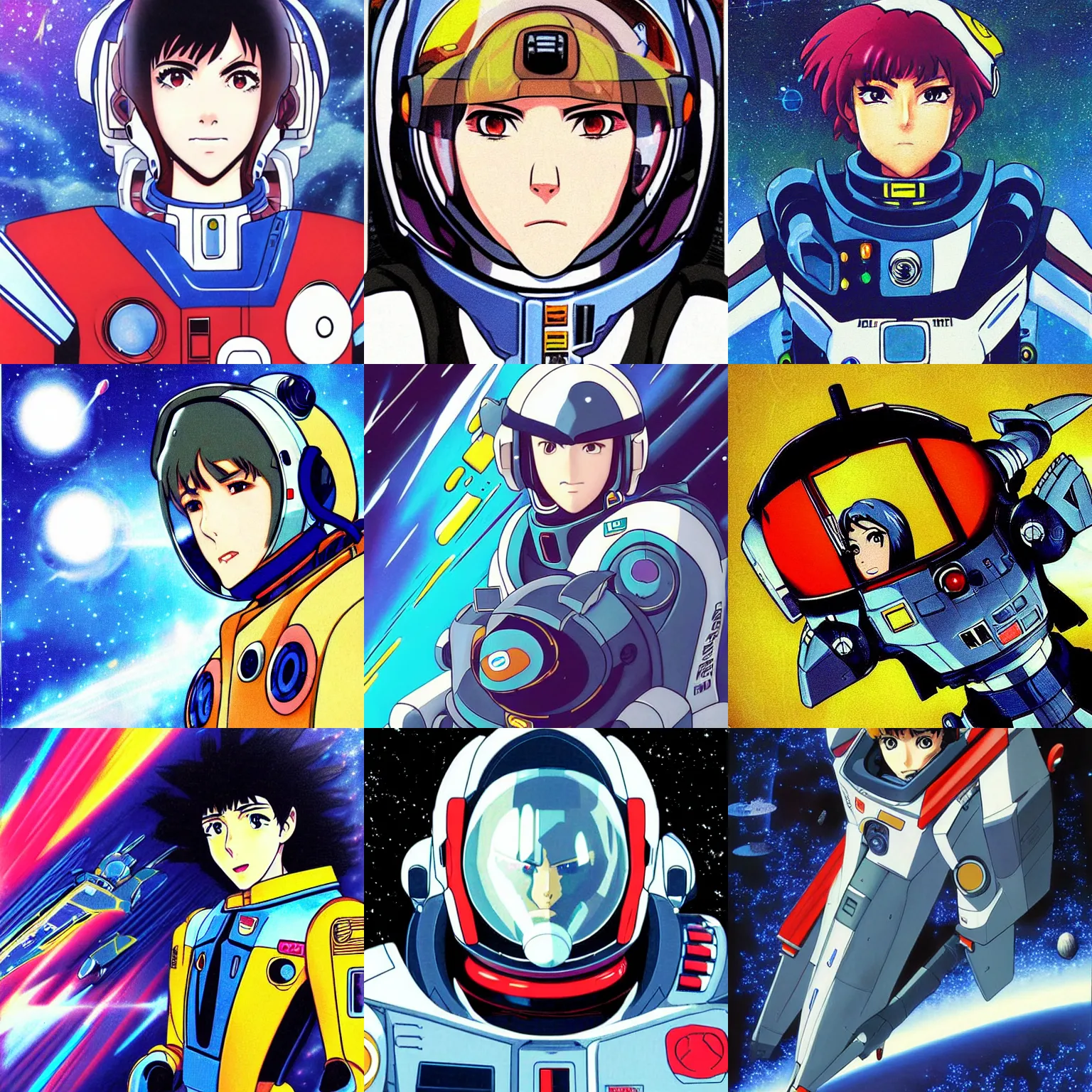 Prompt: “Anime visual portrait of a determined space pilot, from Robotech macross 1980s anime series, trending on pixiv”