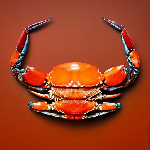 Image similar to “photograph of a crab made out of orange agate, beautiful, hd, highly detailed, 8k”