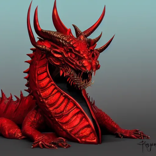 Image similar to a golden dragon with blood red horns breathing black fire, concept art by jason a. engle, featured on zbrush central, photorealism, zbrush, lovecraftian, hard surface modeling