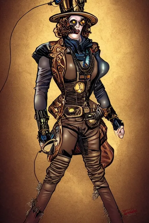 Image similar to steampunk superhero, digital art, comics style art, highly detailed