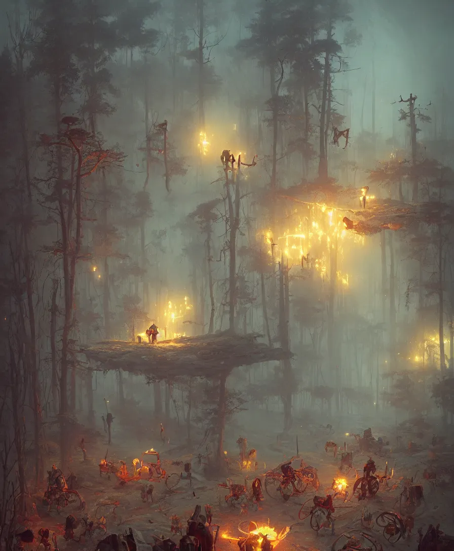 Prompt: roll dem bones, illustrated by Simon Stålenhag and Gaston Bussiere, beautiful volumetric lighting style atmosphere, intricate, ultra detailed, photorealistic, trending on artstation