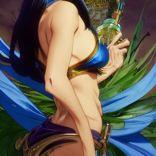 Prompt: highly detailed vfx portrait of nico robin by eiichiro oda, makoto shinkai, alphonse mucha, sharp focus, art by artgerm and greg rutkowski!, backlit, harsh overhead sunlight, blue eyes, stanley kybric, makoto yukimura, takeshi obata, pixiv, fanbox,