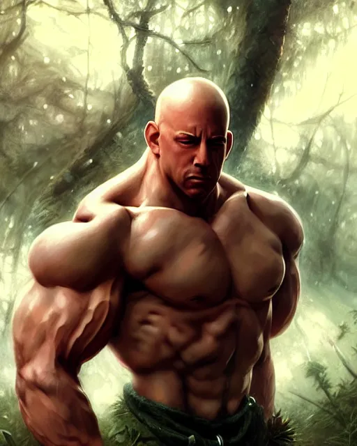 Prompt: gigachad luigi bodybuilder fighting like saitama in forest, fantasy character portrait, ultra realistic, anime key visual, full body concept art like vin diesel, intricate details, highly detailed by greg rutkowski, ilya kuvshinov, gaston bussiere, craig mullins, simon bisley