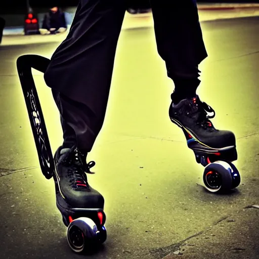 Image similar to “ grim reaper on roller blades. action shot. 4 k photo ”