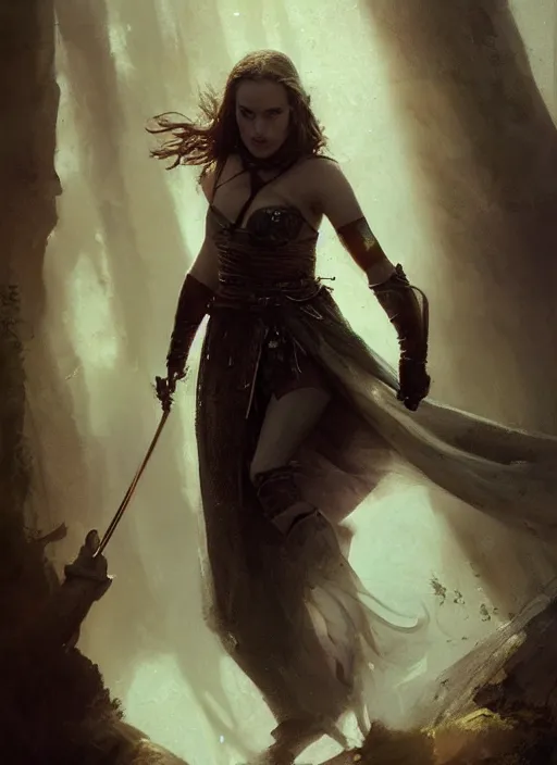 Image similar to young natalie portman, legendary warrior, fighter, lord of the rings, tattoos, decorative ornaments, battle armor, carl spitzweg, ismail inceoglu, vdragan bibin, hans thoma, greg rutkowski, alexandros pyromallis, cute, perfect face, detailed, sharply focused, centered, rule of thirds, photorealistic shading