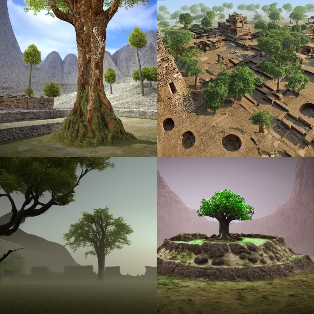 Prompt: ancient city with a ancient tree in the middle, 8k, ultra detailed