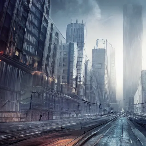 Image similar to dystopian city scape, ultra realistic,