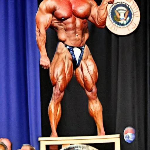 Prompt: Joe Biden wins a bodybuilding competition, Monet painting