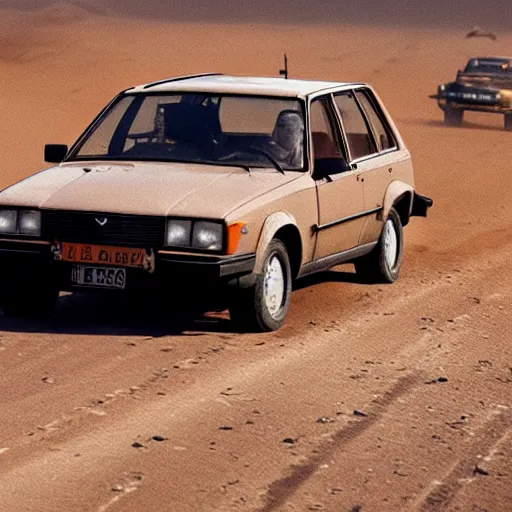 Image similar to 1982 Volvo 245 Wagon in Mad Max Fury Road, movie still, 8k