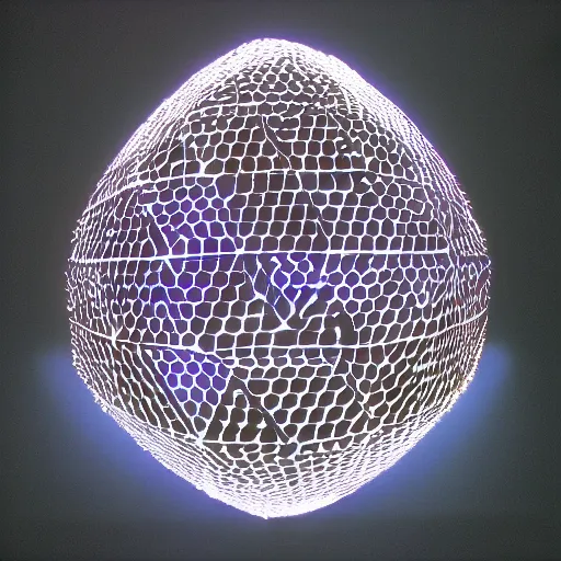 Prompt: annie liebowitz portrait of a plasma energy tron dinosaur egg in the shape of a dodecahedron made up of glowing electric plates and patterns. cinestill