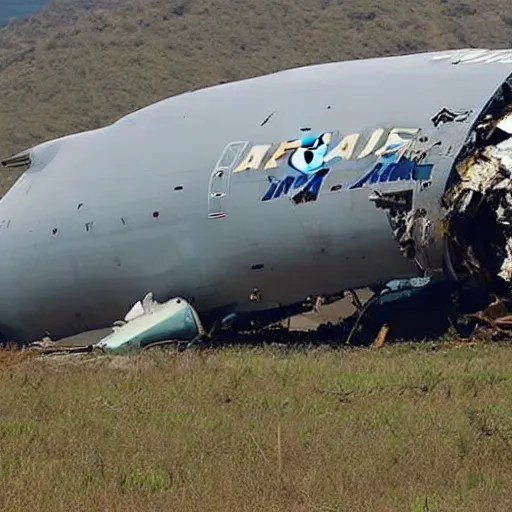 Prompt: a boeing 747 crashing into the moyai heads