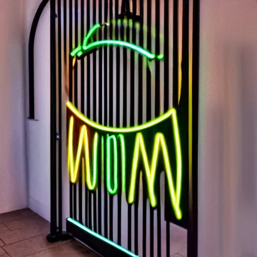 Prompt: neon arched hallway gate