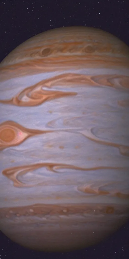 Image similar to a photograph landscape on europa showing jupiter in the night sky. photorealistic, epic, cinematic, 7 0 mm film