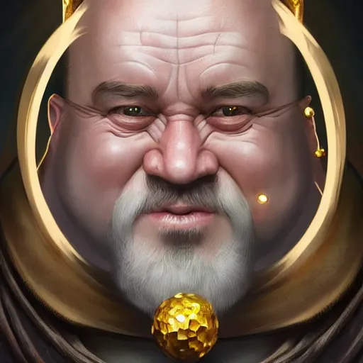 Image similar to symmetrical portrait of a happy dwarf showing off the humongous sparkling gold nugget, realistic, beautiful, fantasy art, dnd, lord of the rings, by bastien lecouffe - deharme, raphael lacoste, concept art, sharp focus, ray tracing